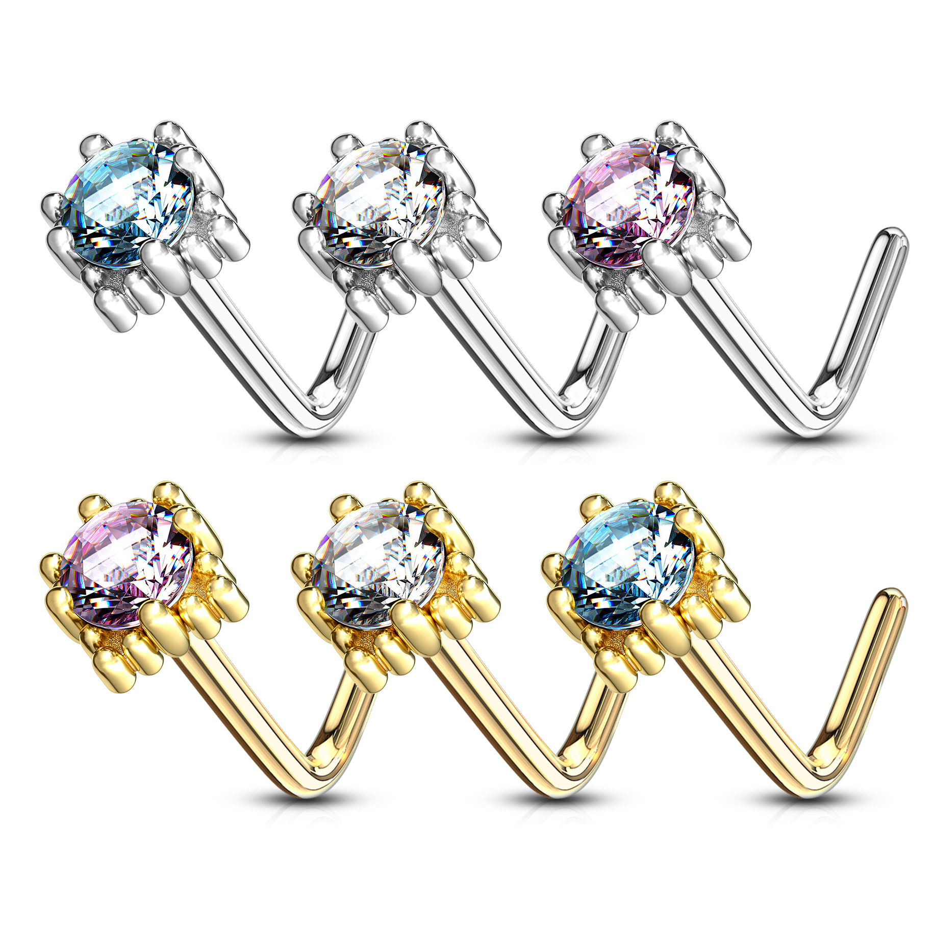 Nasenpiercing aus 14kt. Gold mit Stein im Quadrat