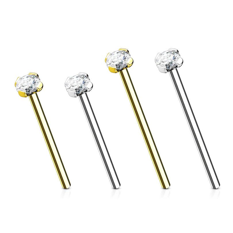 Fish Tail Nasenpiercing aus 14 Karat Gold mit Stein