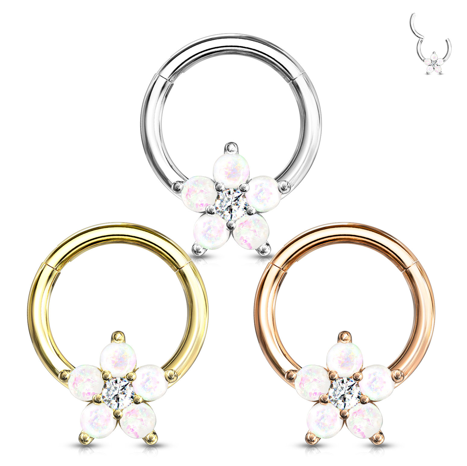 Ring mit Scharnier und Blume aus Opalen