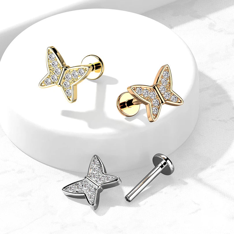 Labret mit steinbesetztem Schmetterling und Innengewinde