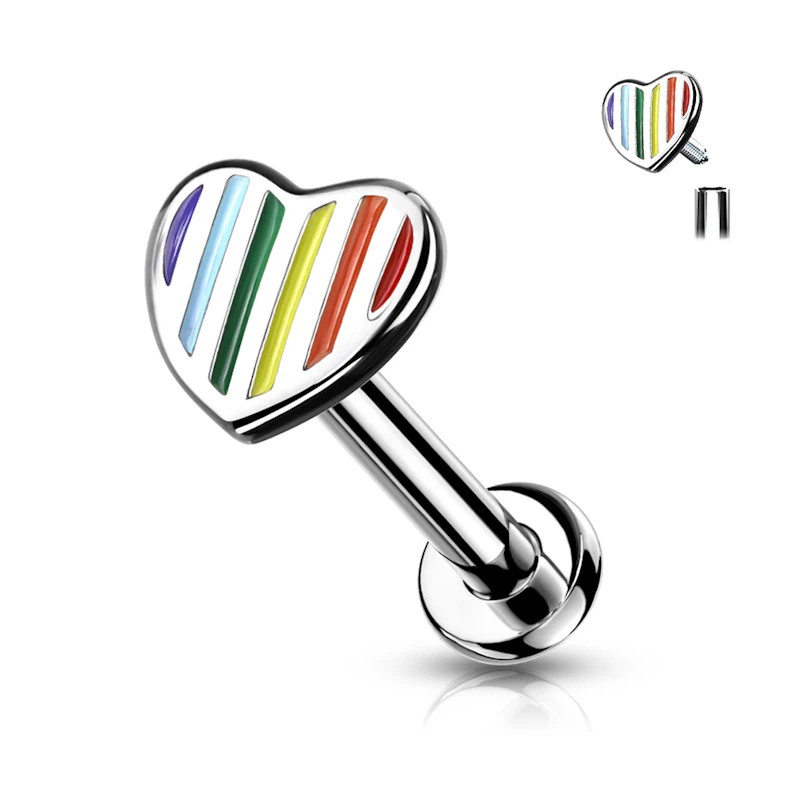 Labret mit Innengewinde und einem Regenbogen Herz