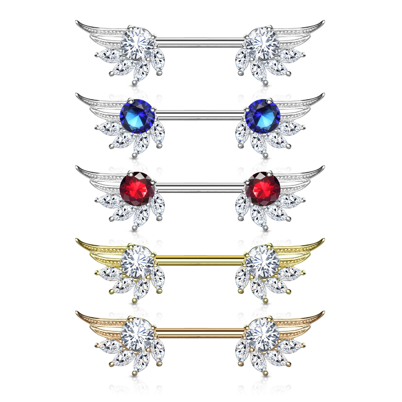 Brustwarzenpiercing mit Engelsflügeln und marquise geschliffene Steinen