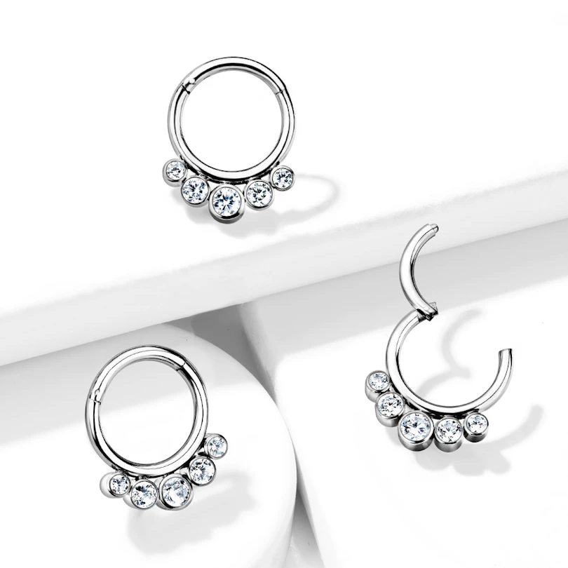 Titanring mit Scharnier und fünf Edelsteinen